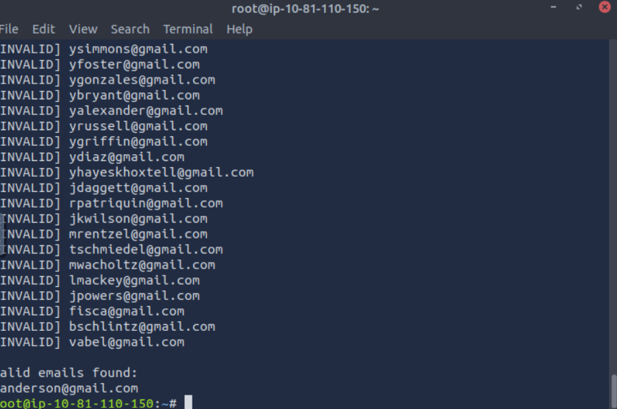 Script output showing enumerated users
